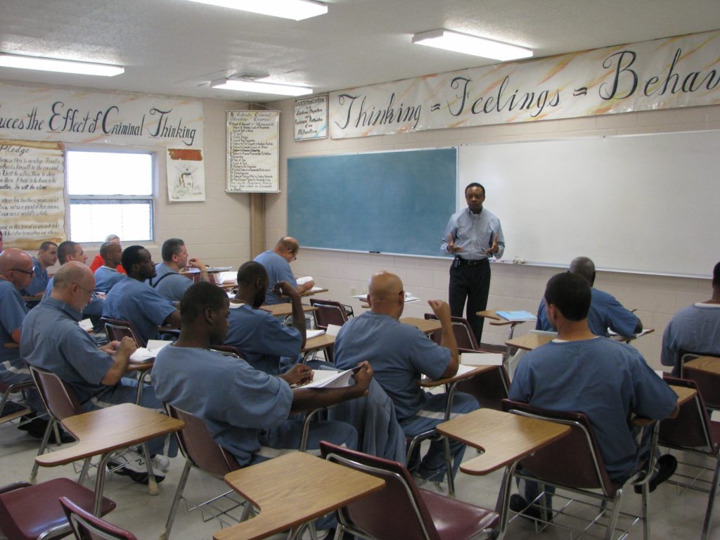 Jean Kabongo gives a lecture on entrepreneurship at the Hardee Correctional Institution