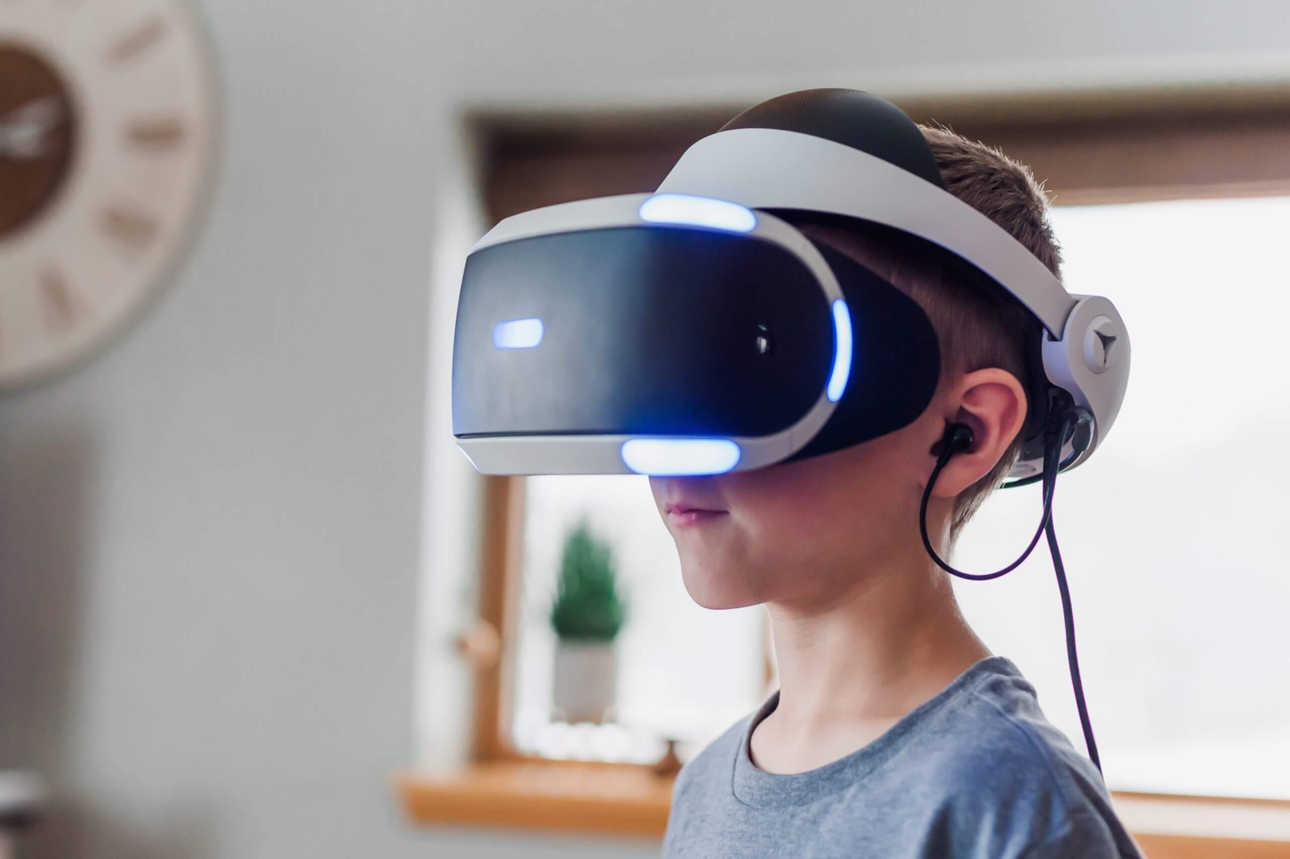 Boy wearing VR headset
